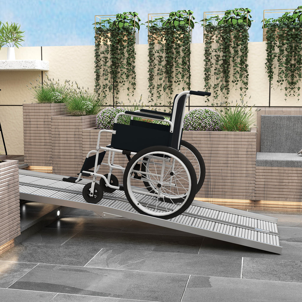 Wheelchair Ramp Aluminum 8 Ft Folding Non-Slip Side Rails 600 LB Portable