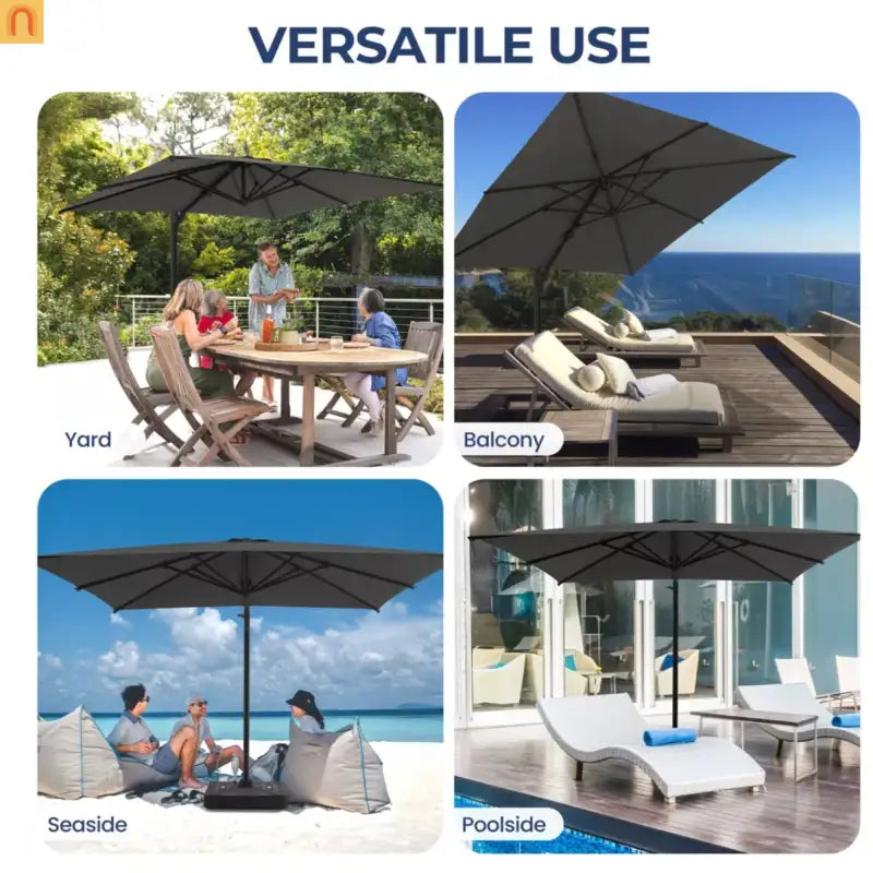 Patio Umbrella Cantilever Square Gray 10 Ft UPF50 360 Rotation