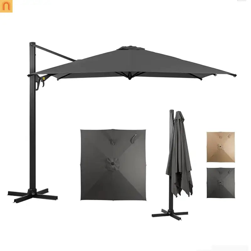Patio Umbrella Cantilever Square Gray 10 Ft UPF50 360 Rotation