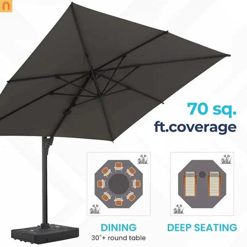 Patio Umbrella Cantilever Square Gray 10 Ft UPF50 360 Rotation