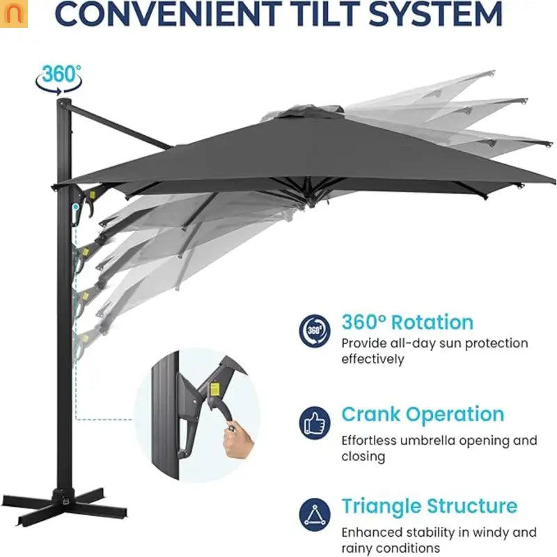 Patio Umbrella Cantilever Square Gray 10 Ft UPF50 360 Rotation