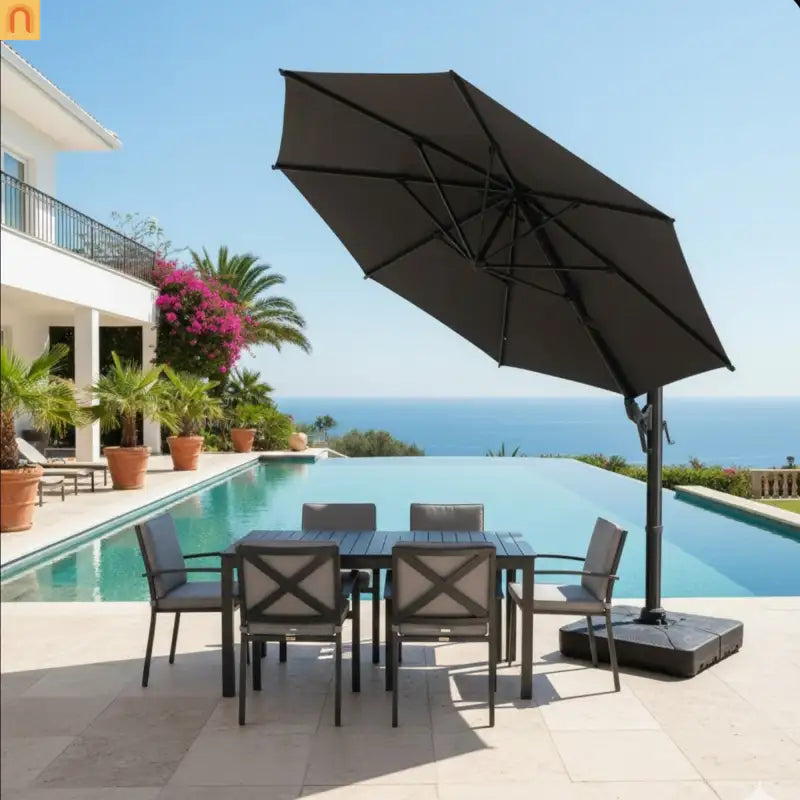 Patio Umbrella Cantilever Square Gray 10 Ft UPF50 360 Rotation