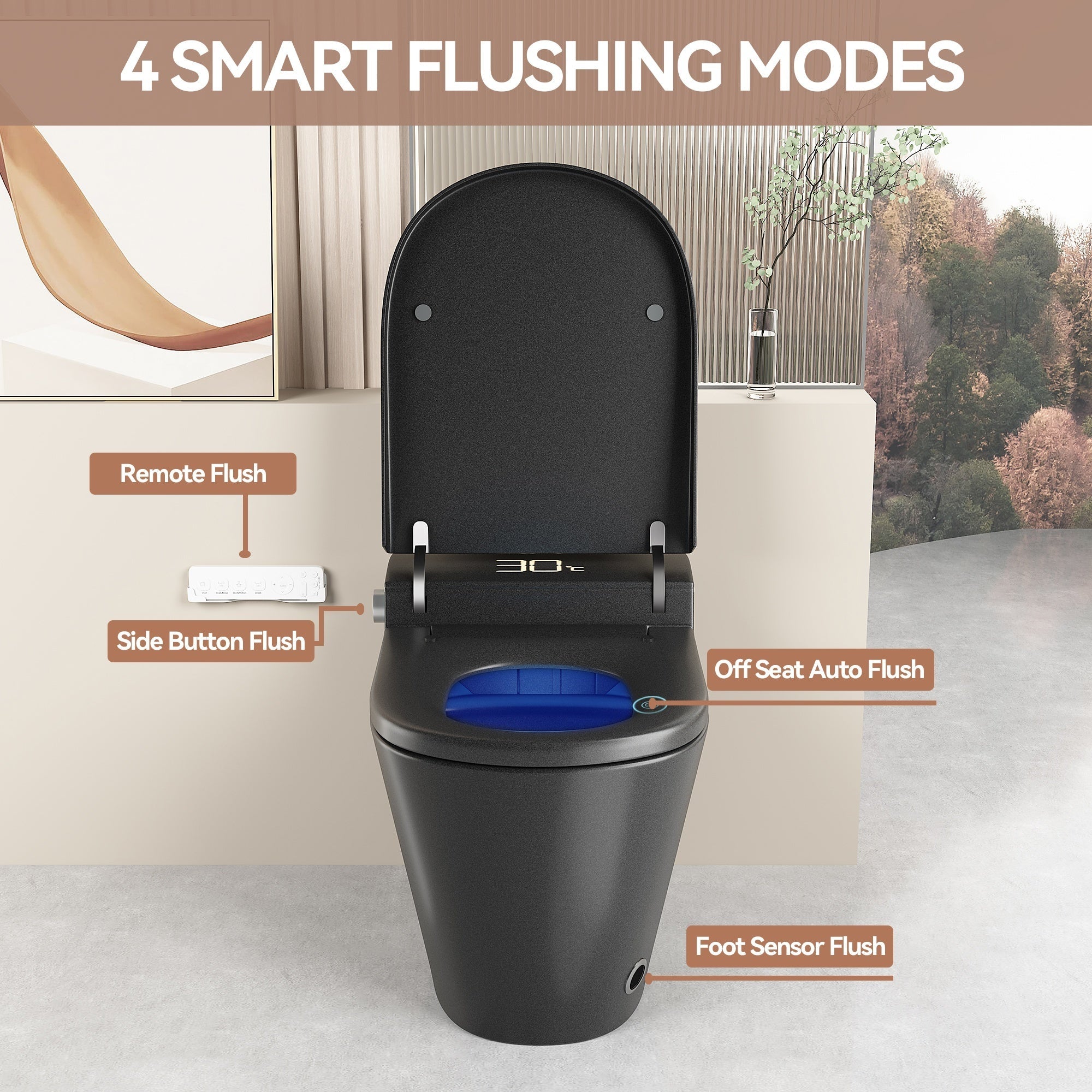 Smart Bidet Toilet with Auto Open/Close Seat, Warm Water Wash, Heated Seat, a...