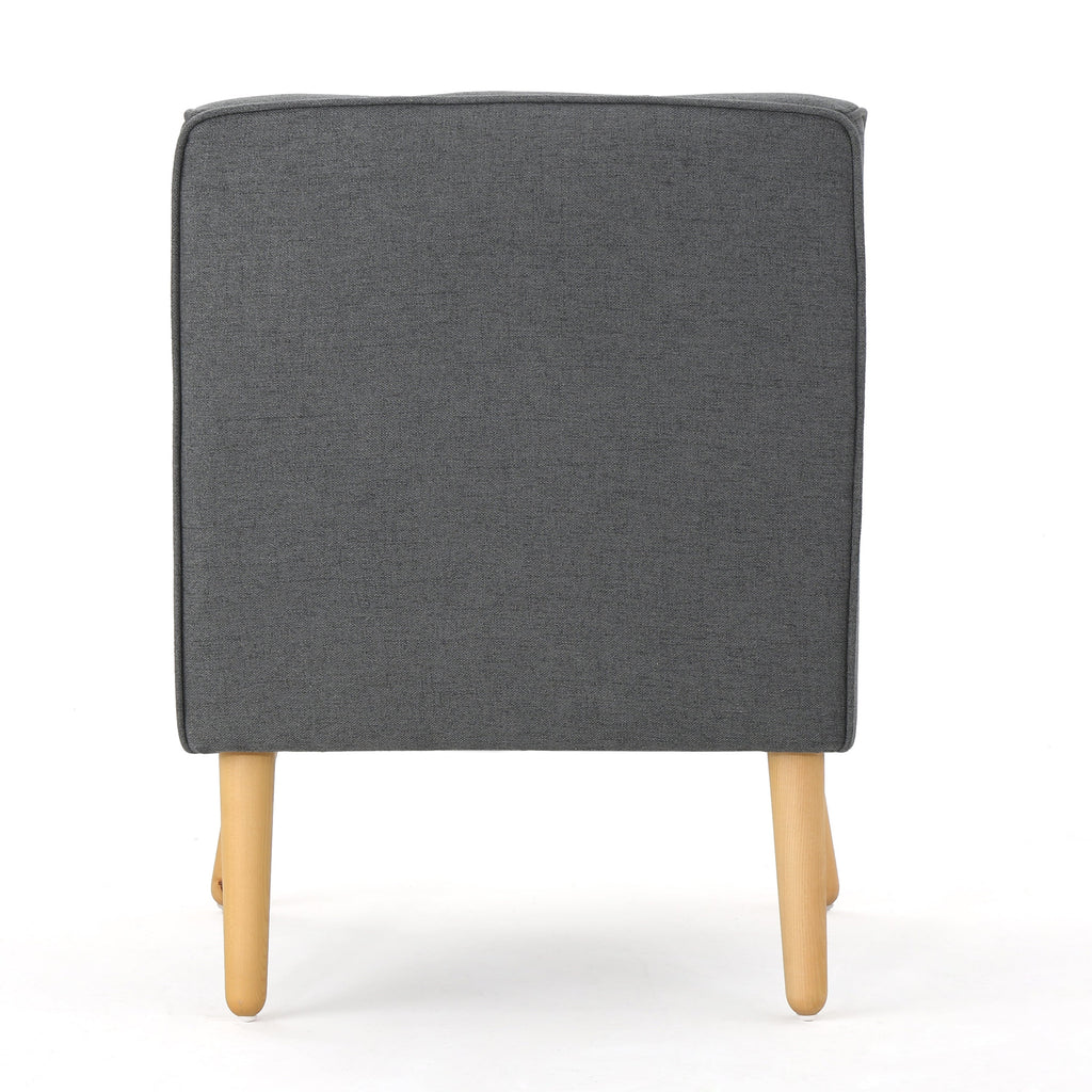 Accent Chair Mid-Century Charcoal Fabric Tufted Back Wood Legs 25x30x31 In