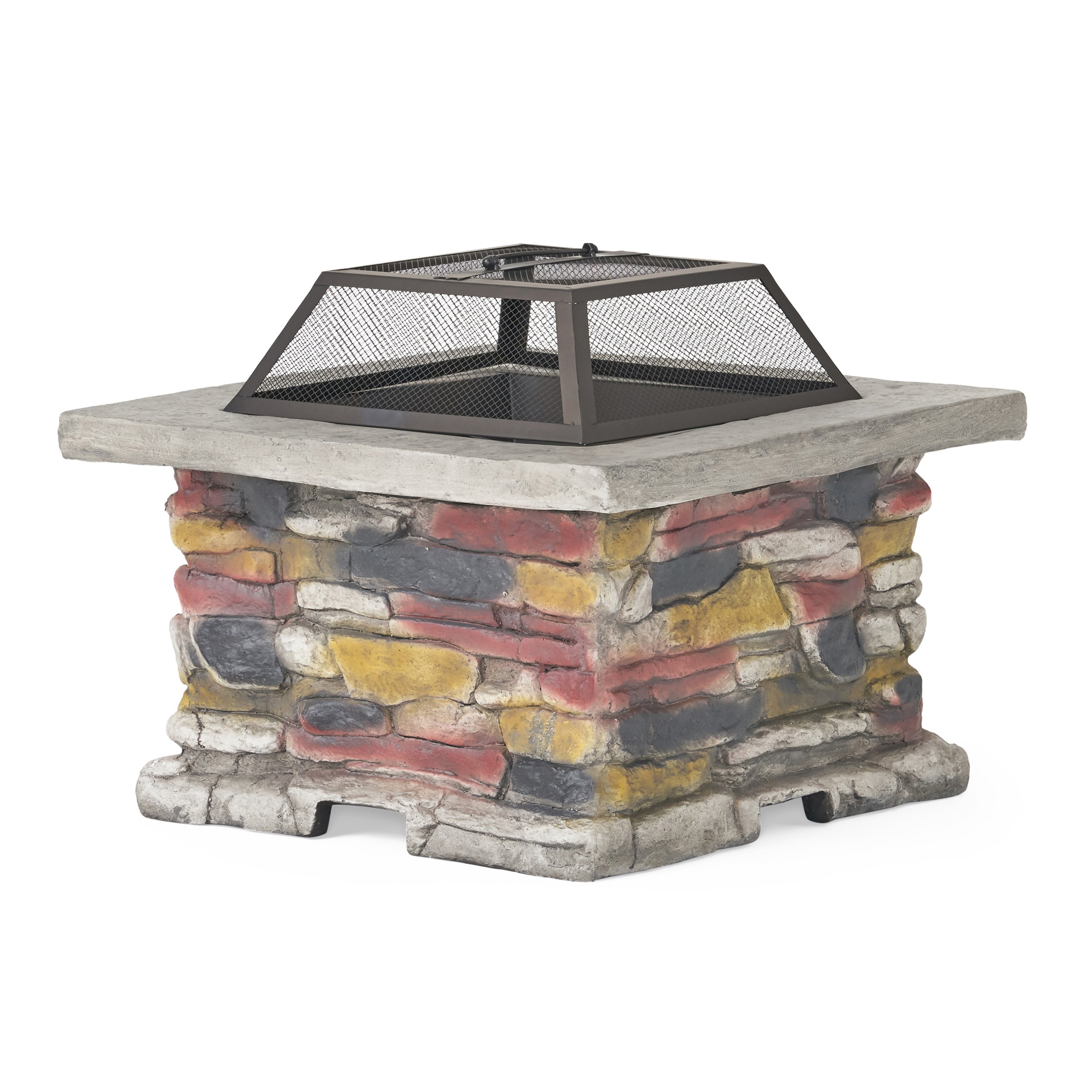 28' Outdoor Wood Burning Magnesium Oxide Fire Pit with Lid, Stone Gray