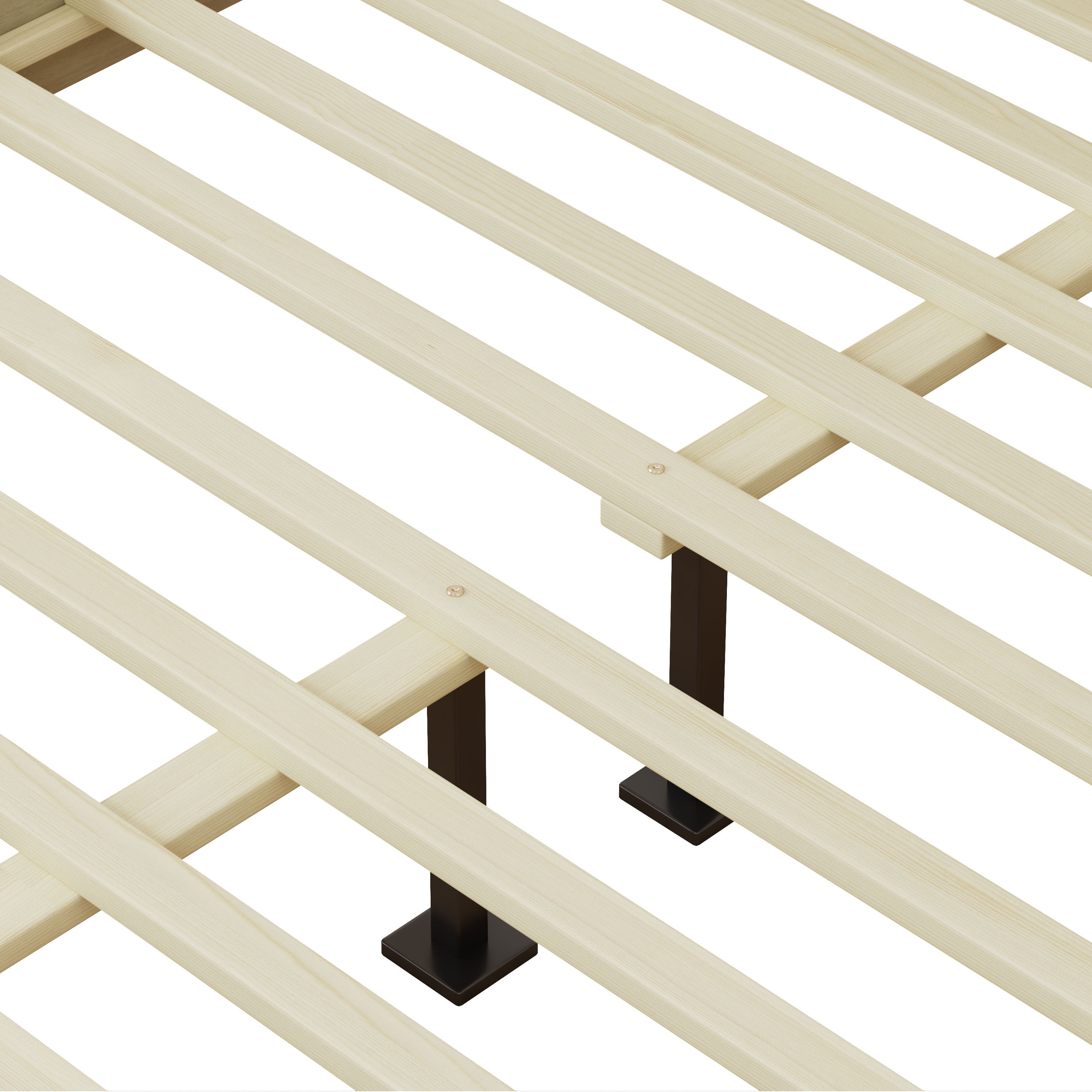 Solid Wood Platform Queen Bed With Rattan