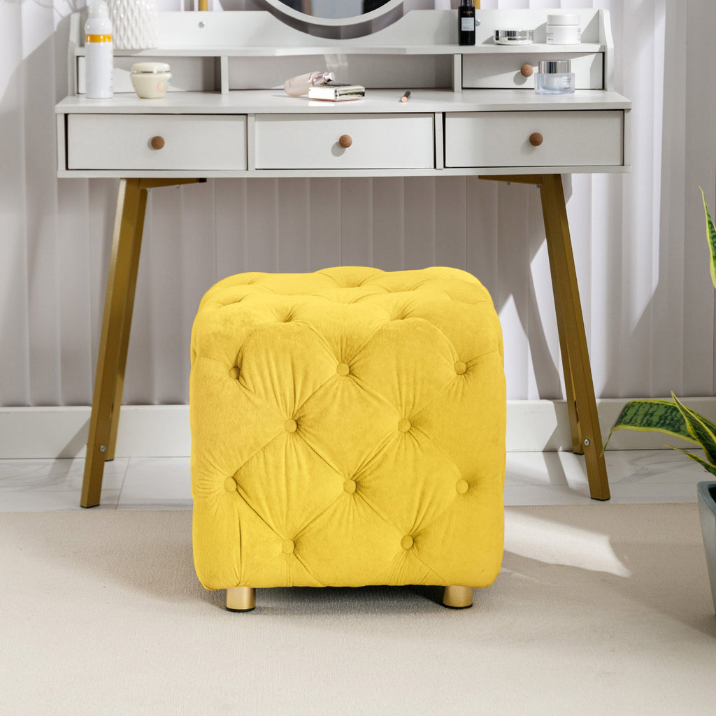 Yellow Modern Velvet Upholstered Ottoman Small Cube 18.11x18.11x18.9