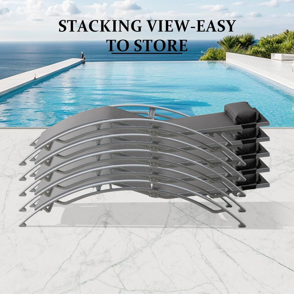 Outdoor Chaise Lounge Aluminum Textilene Dark Gray Set of 3 5-Position 350 LB