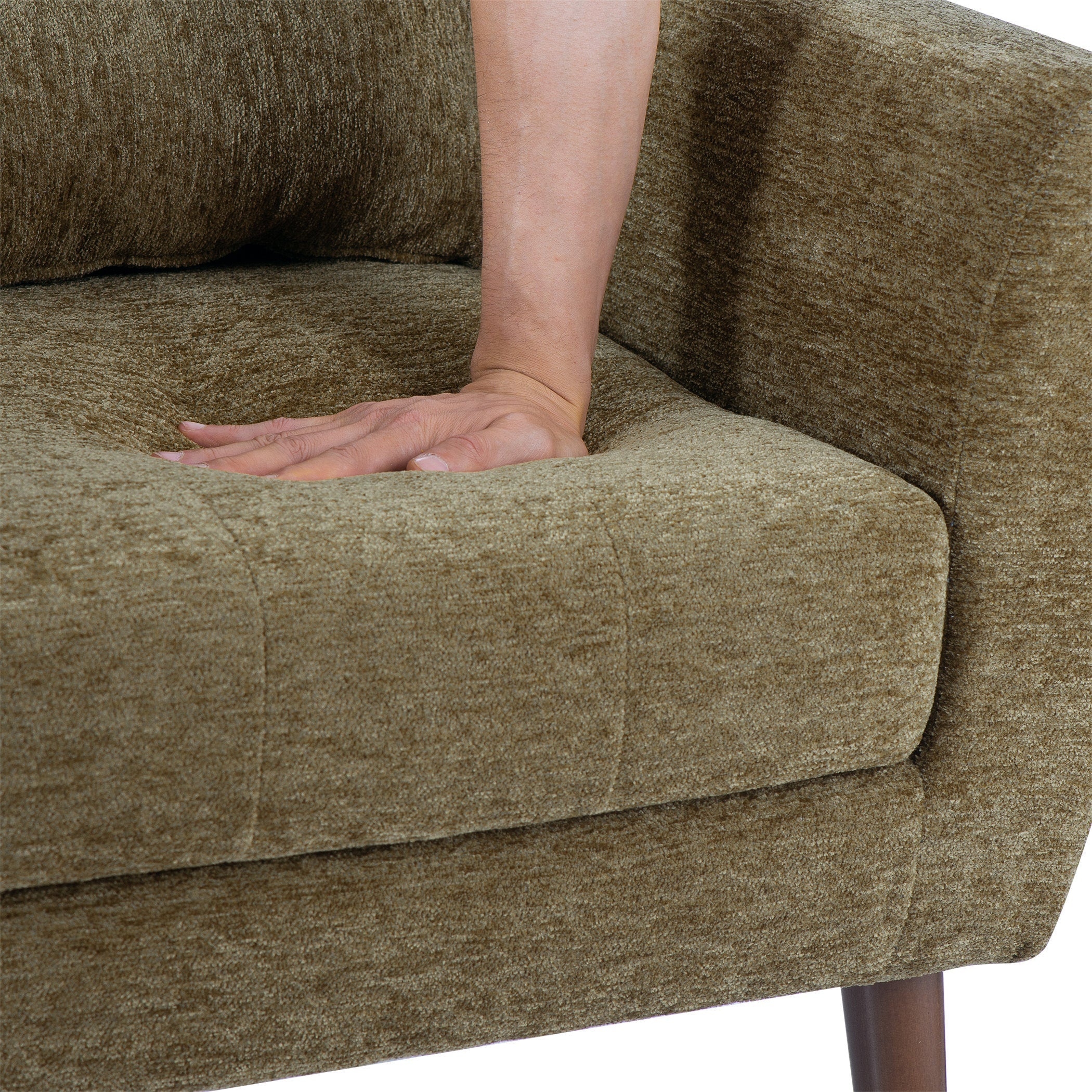 Accent Chair Chenille Olive Green Rubberwood Legs 28x29x38 In 275 LB
