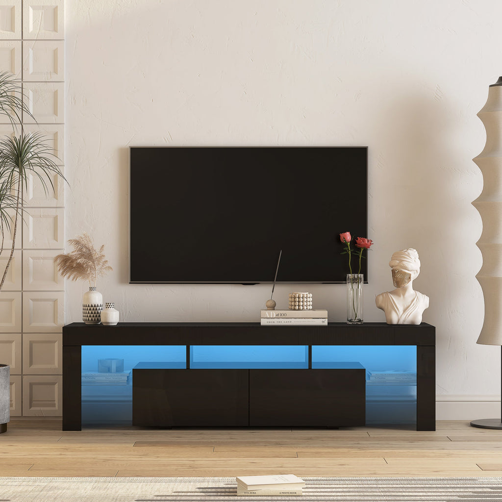 TV Stand LED High Gloss Black Storage Cabinet Fits 65