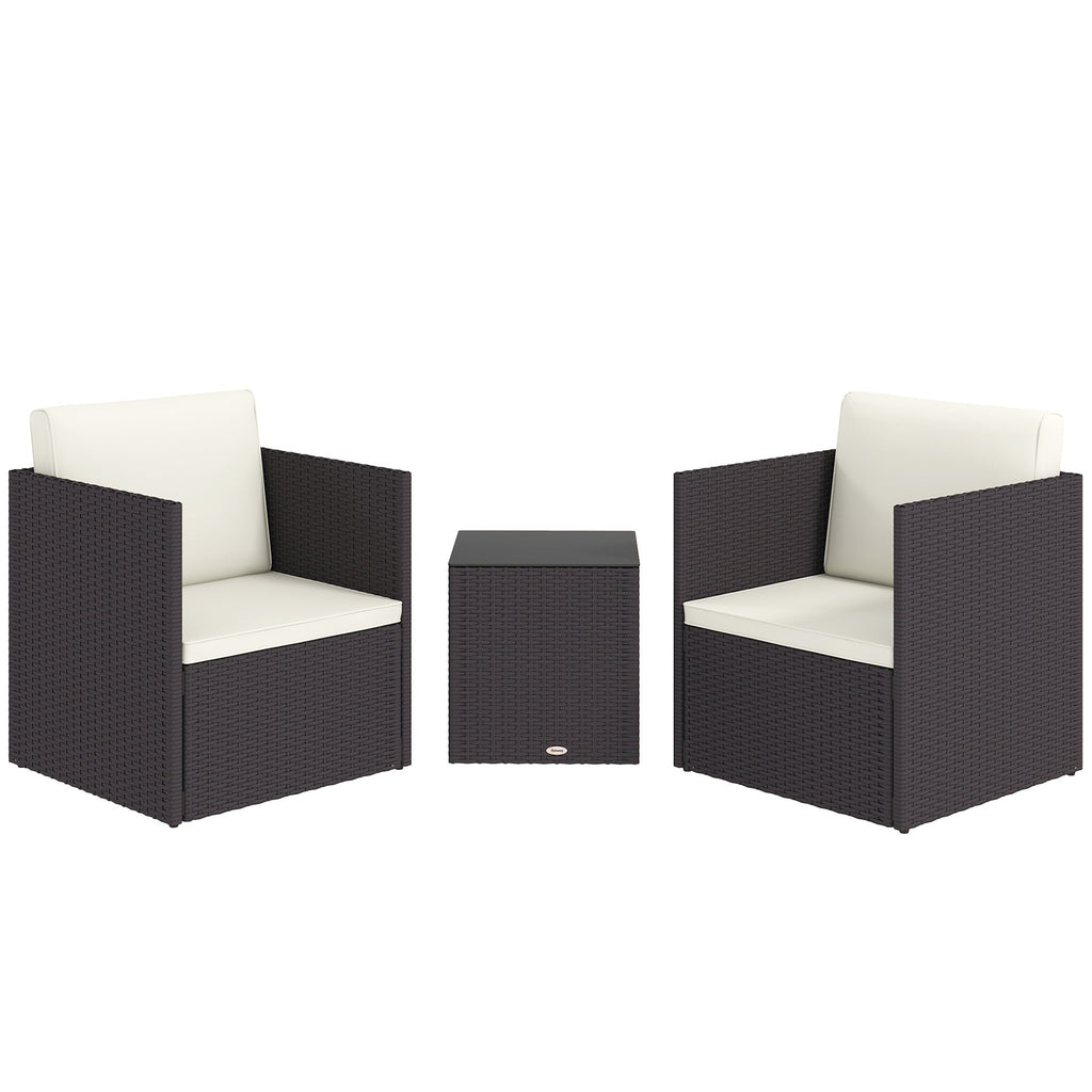Outdoor Bistro Set PE Rattan Brown Folding 3 Piece Tempered Glass Table