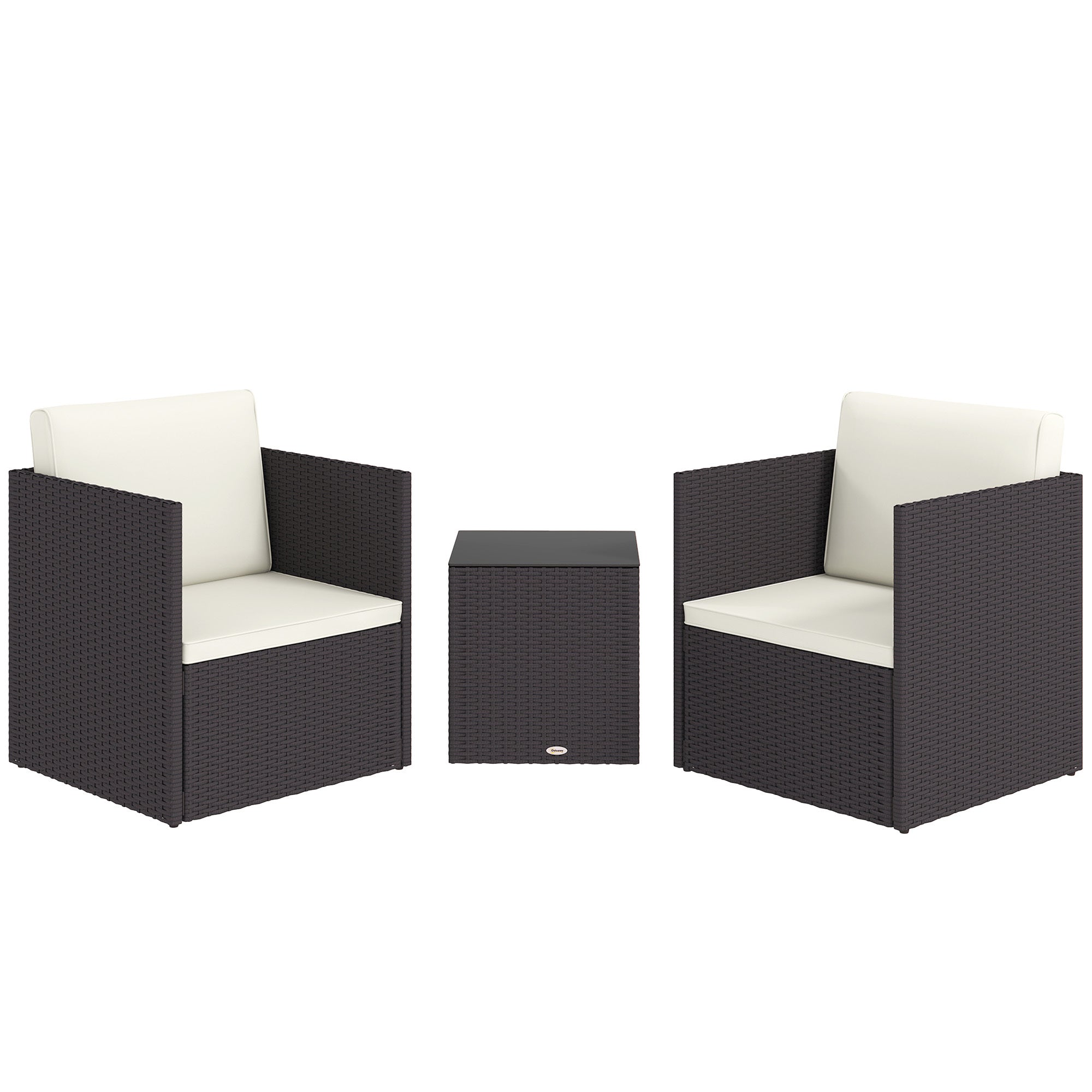 Outdoor Bistro Set PE Rattan Brown Folding 3 Piece Tempered Glass Table