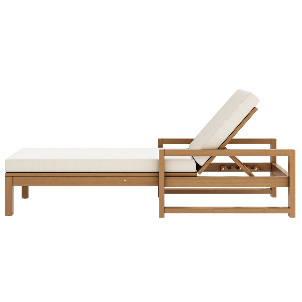 Outdoor Chaise Lounge Acacia Wood Light Teak Beige Cushion 5 Position 2