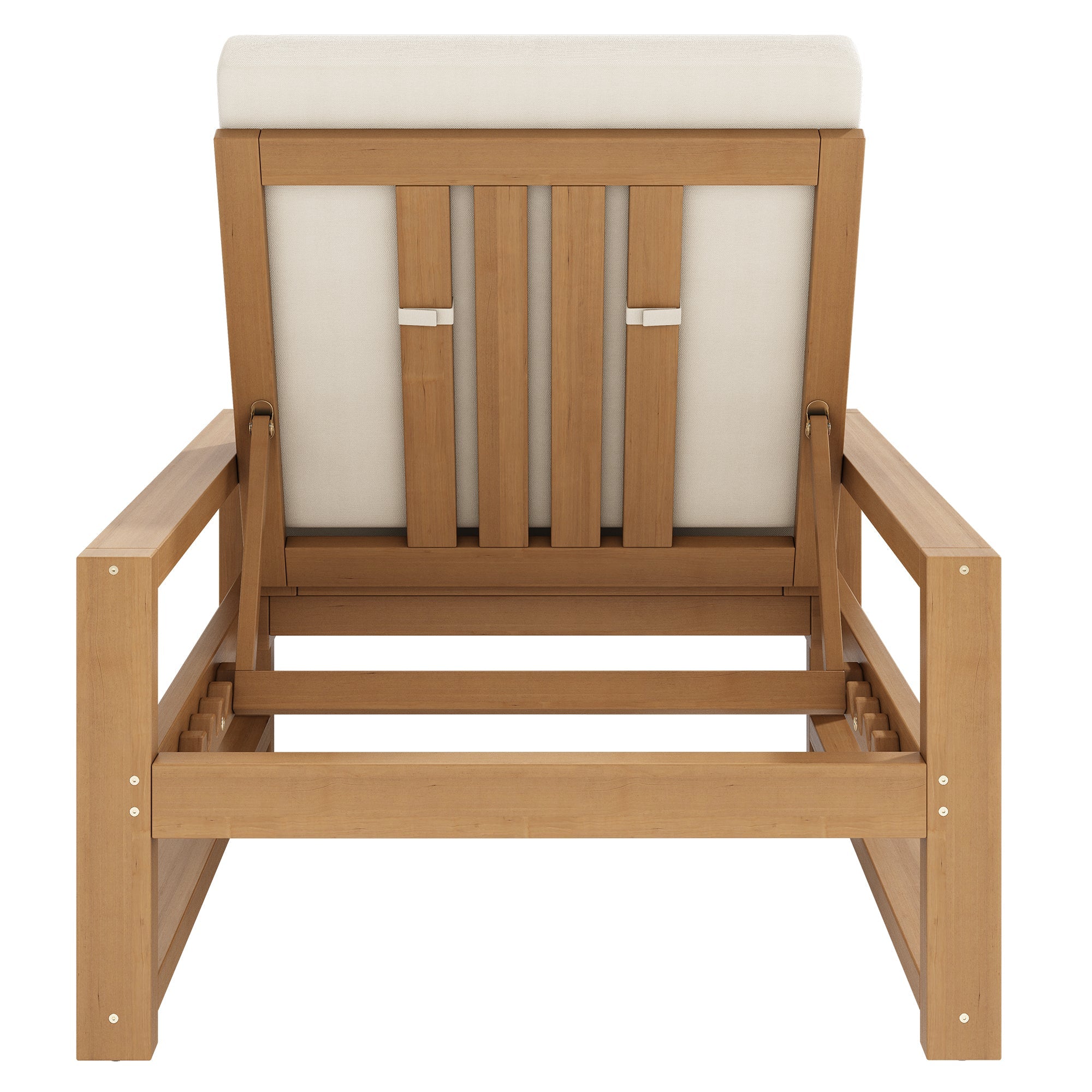 Outdoor Chaise Lounge Acacia Wood Light Teak Beige Cushion 5 Position 2