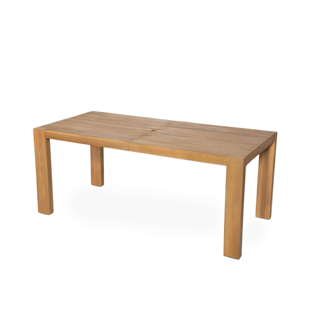 Outdoor Dining Set Acacia Wood Light Teak 7 Piece Rectangle Seats 6