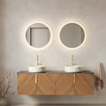 60' Bathroom Vanity with Sinks, Floating Plywood Cabinet 4 Doors Black Sintered Stone