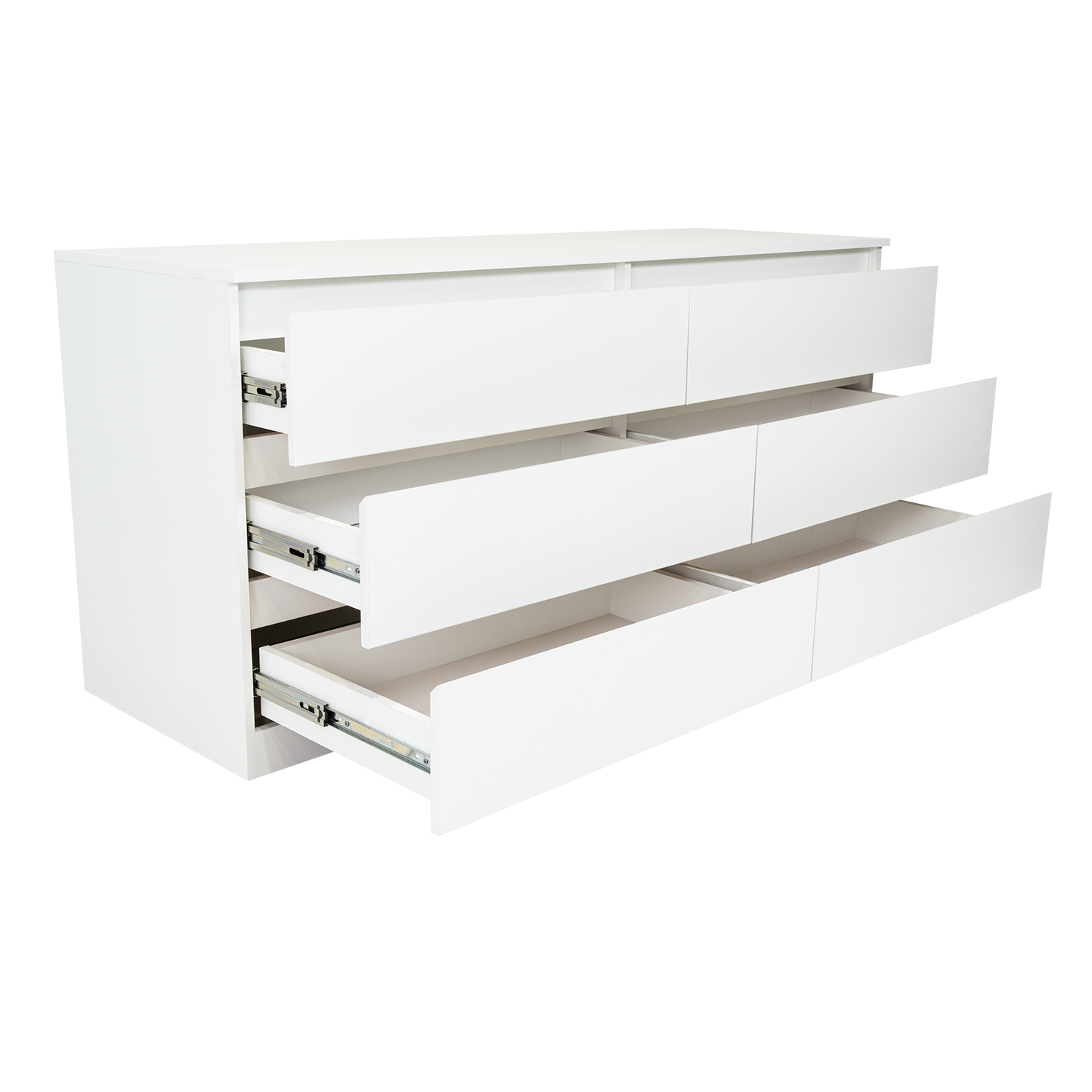 Dresser Minimalist Set of 2 6-Drawer White Particle Board Metal Legs 60.4 In