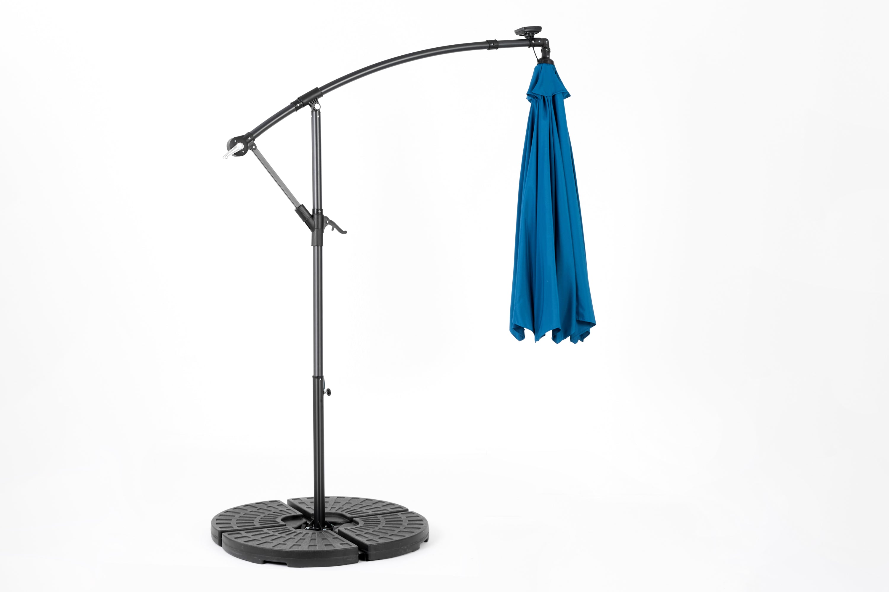 10ft Solar LED Offset Hanging Market Patio Umbrella  ( Dark blue)(No Base)