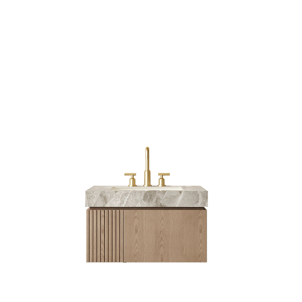 30' Floating Bathroom Vanity with Sintered Stone Top and Ceramic Basin, Heidelberg
