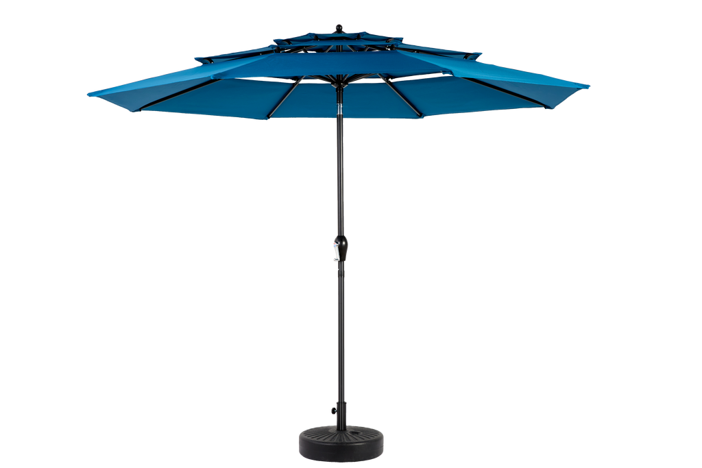 Patio Umbrella Auto Tilt 3 Tier Aluminum Dark Blue 10 Ft Crank