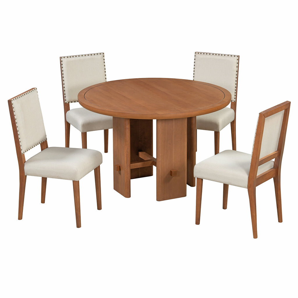 5-Piece Round Dining Table Set for 4, Minimalist Farmhouse Dining Table with 4