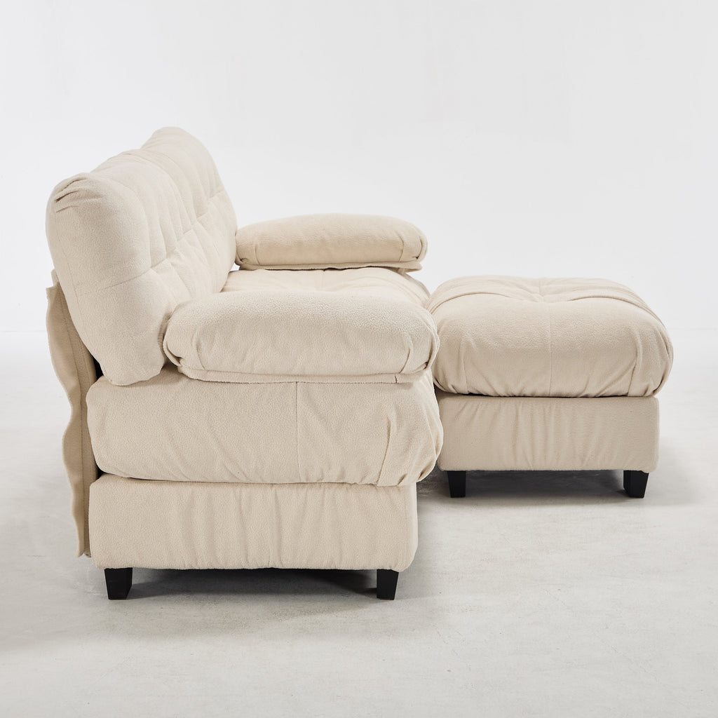 Sectional Sofa L-Shape Cloud Flannelette Beige 3 Seat 88 In 4 Pillows