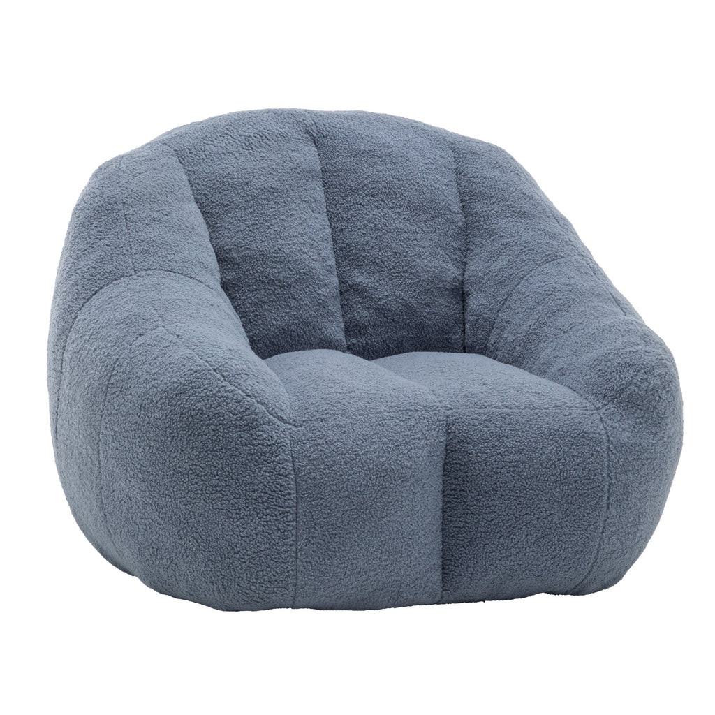 Bean Bag Chair Plush Faux Fur Light Blue Memory Foam Ergonomic Armrests 37.4 In
