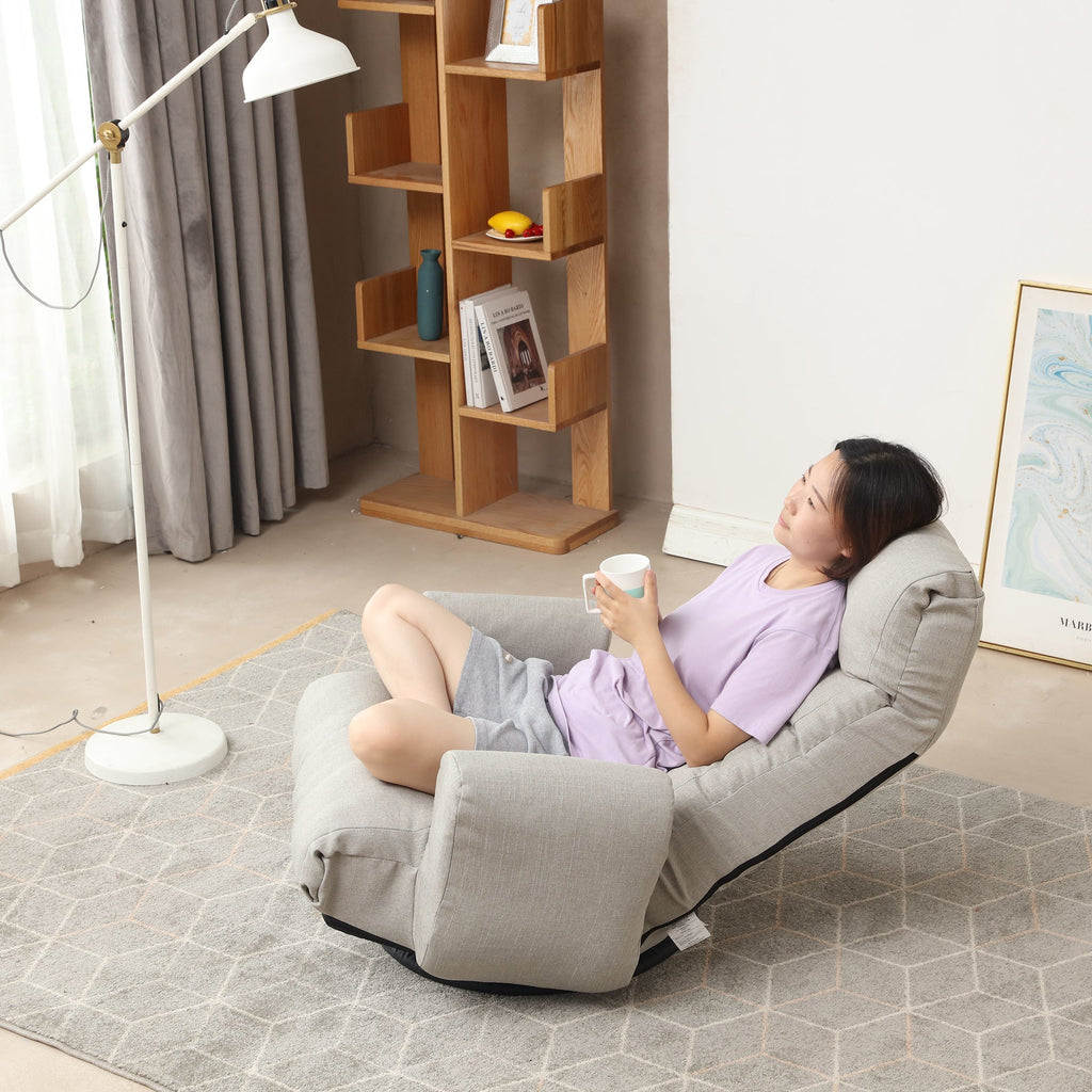 Floor Gaming Lounge Chair Swivel 360 Linen Gray 5-Position Adjustable 31x43 In