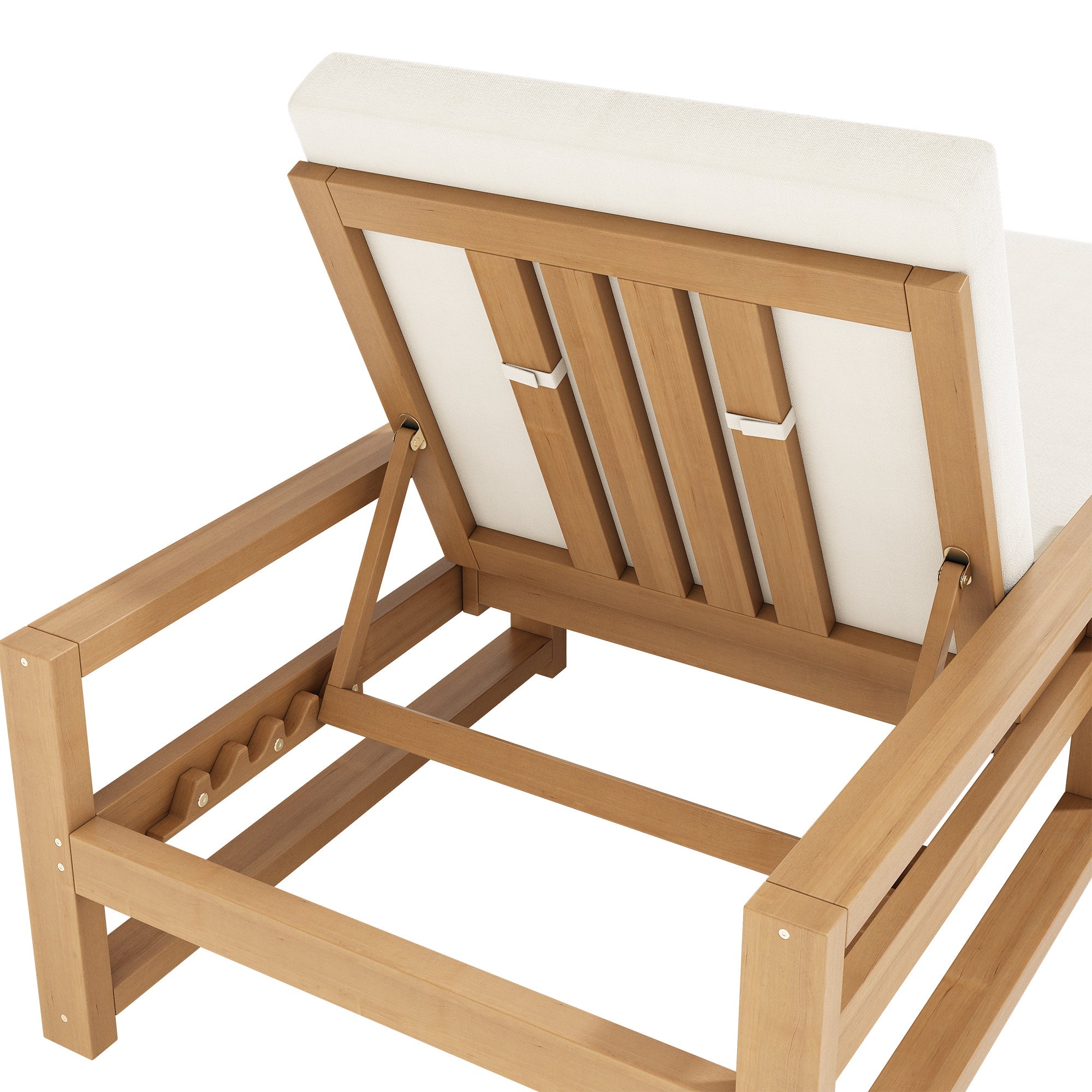Outdoor Chaise Lounge Acacia Wood Light Teak Beige Cushion 5 Position 2