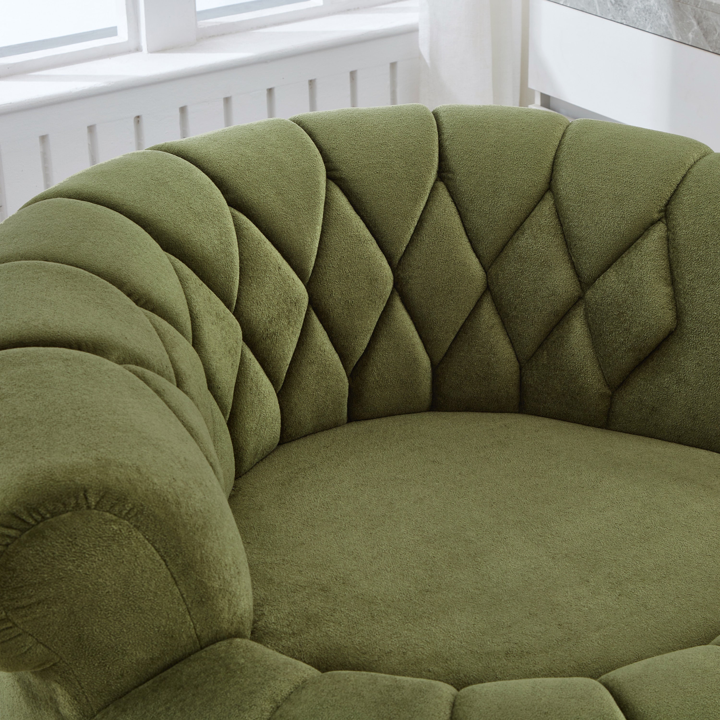 Swivel Accent Chair 360 Degree Chenille Green Oversized Round 45.9x42.7 In