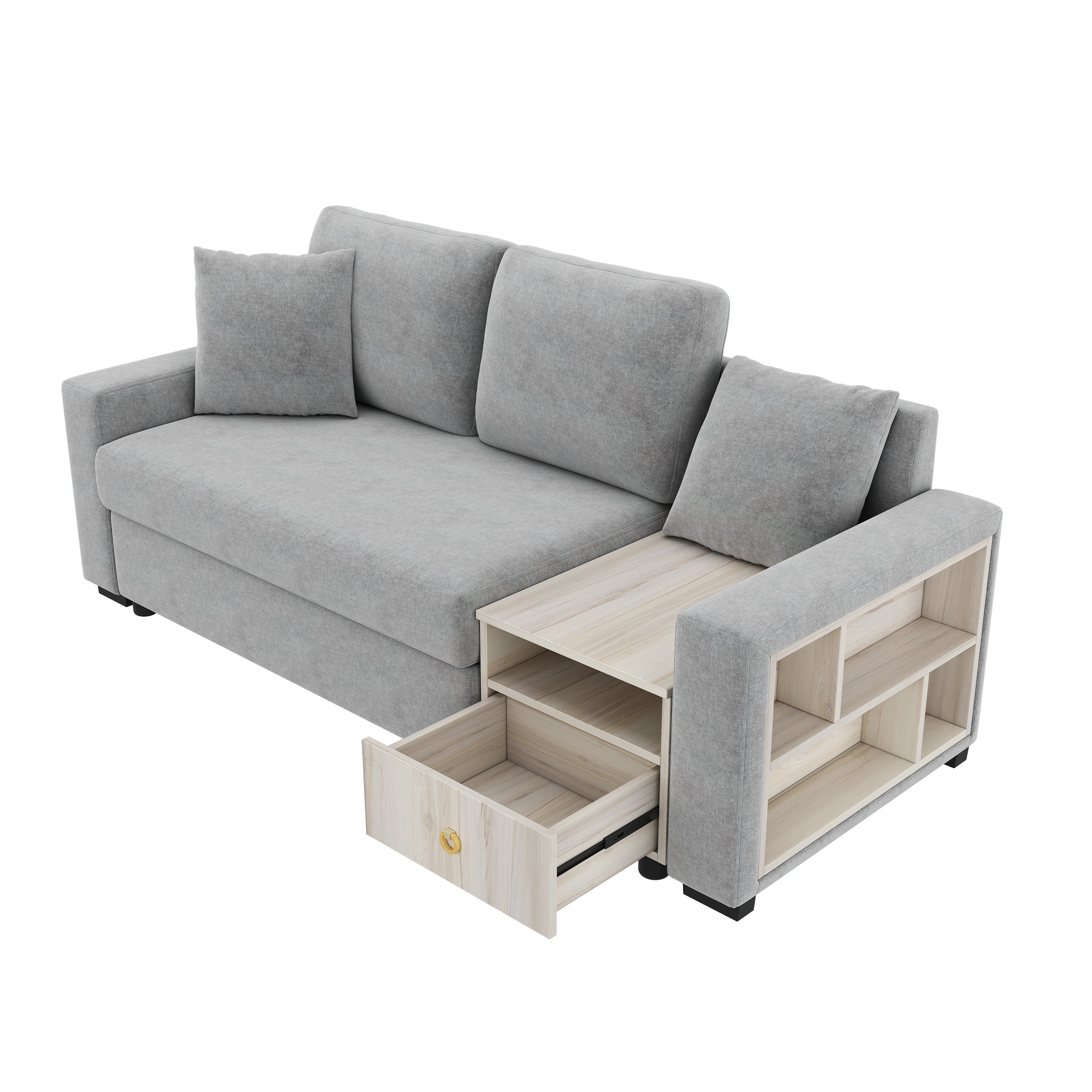 Sofa Modular Chenille Gray 2 Seat Center Console Storage Armrests 79 In