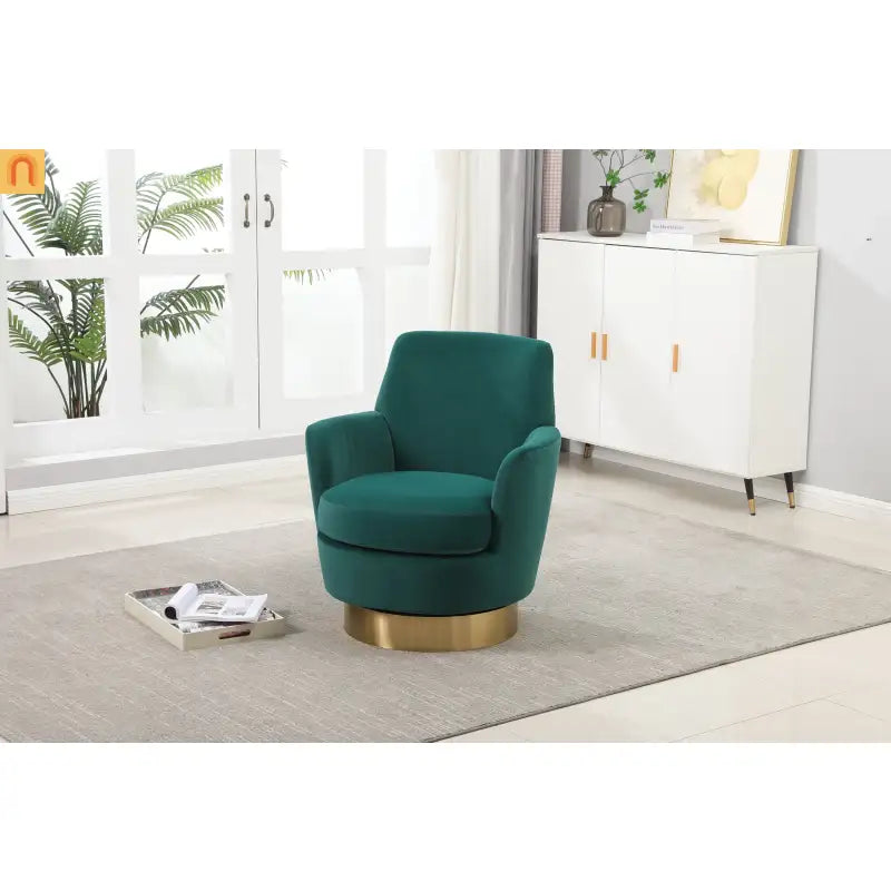 Accent Chair Barrel Swivel Velvet Emerald 360 Degree 300 lb 29in