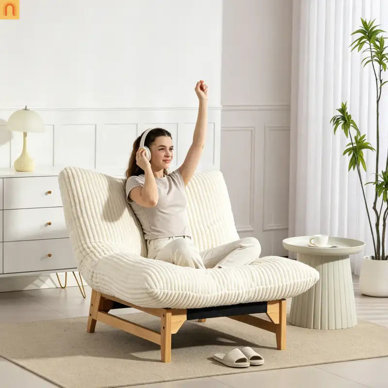 Bean Bag Chair Corduroy Backrest 39in Off White