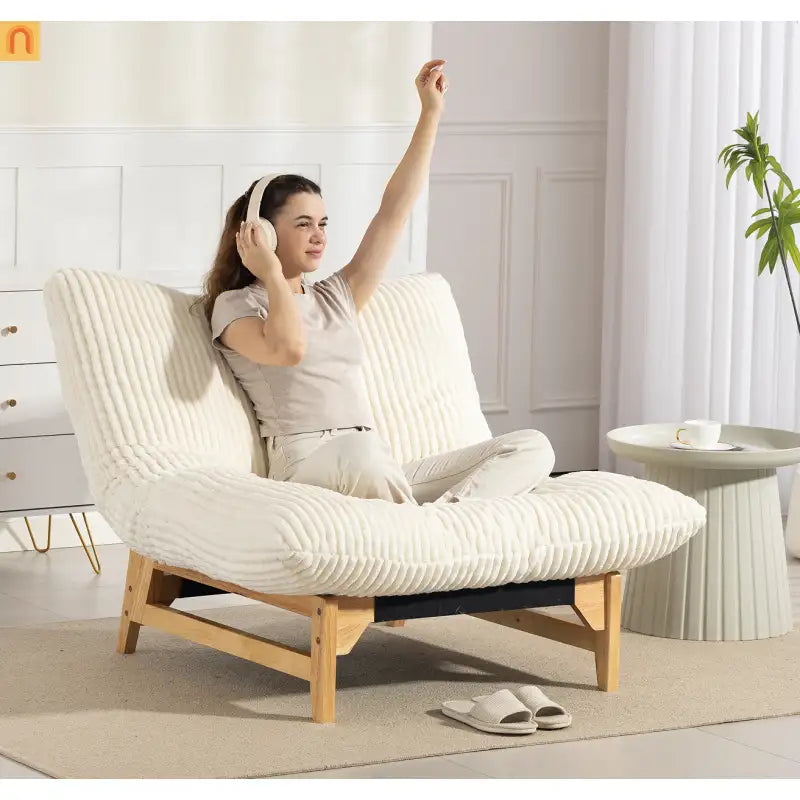 Bean Bag Chair Corduroy Backrest 39in Off White