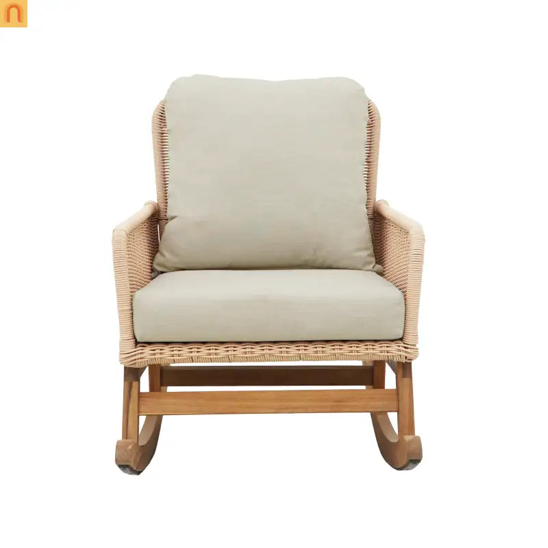 Outdoor Rocking Chair PE Rattan Beige Cushion