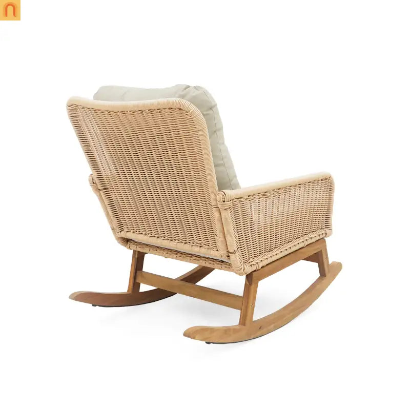 Outdoor Rocking Chair PE Rattan Beige Cushion