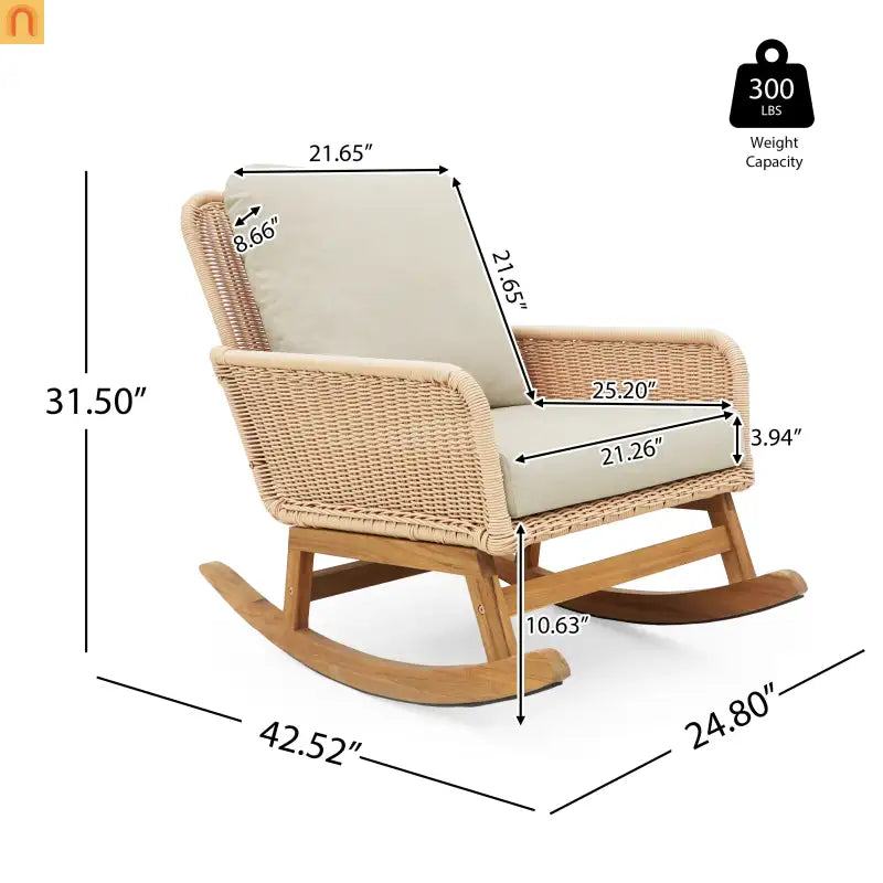 Outdoor Rocking Chair PE Rattan 24.8" Wide Beige