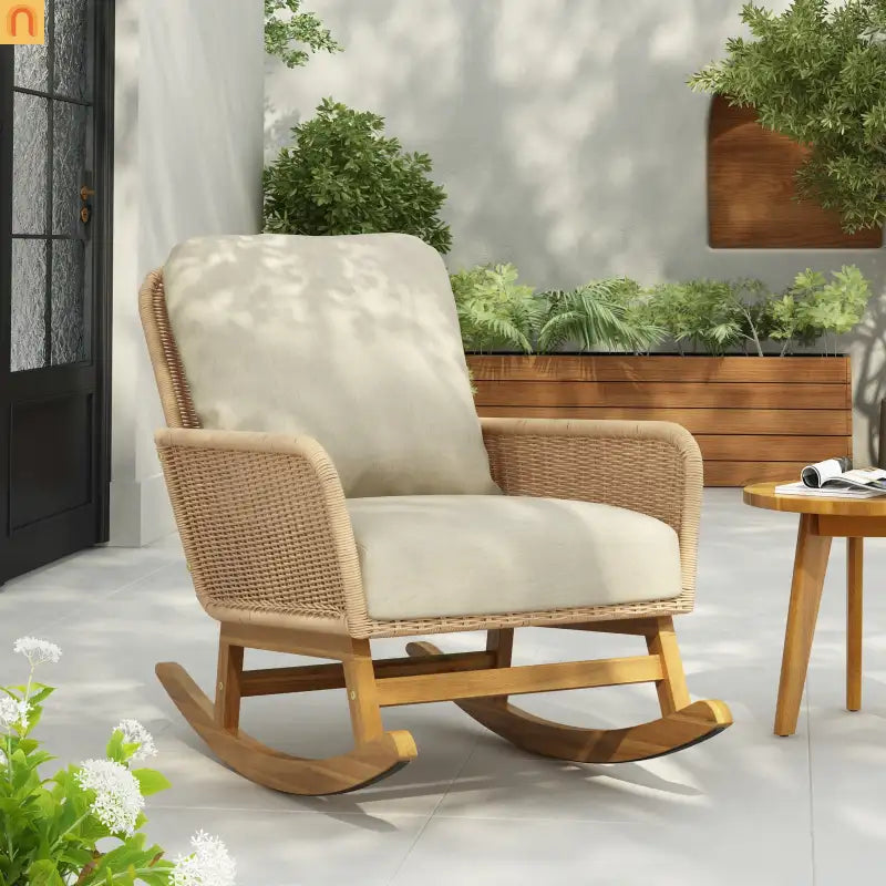 Outdoor Rocking Chair PE Rattan 24.8" Wide Beige
