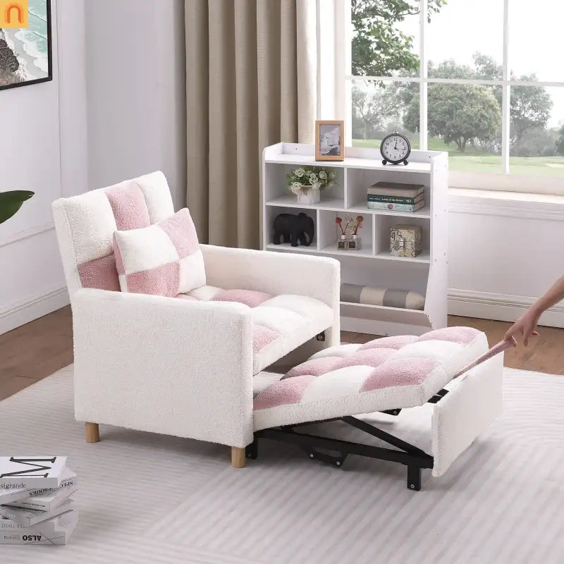 Convertible 3-in-1 Teddy Fabric Chair Pink 330 lb