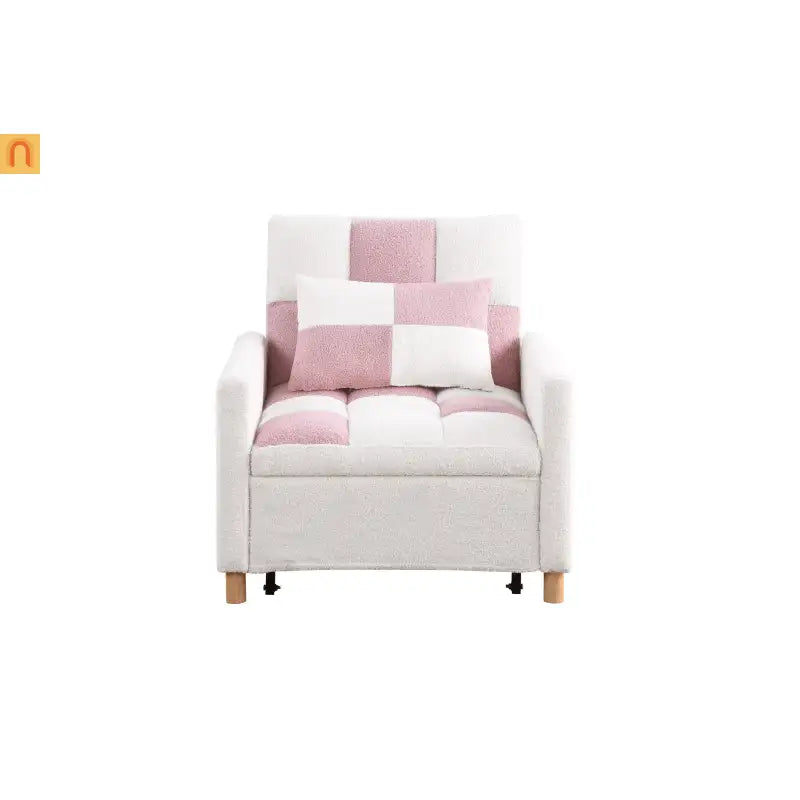 Convertible 3-in-1 Teddy Fabric Chair Pink 330 lb