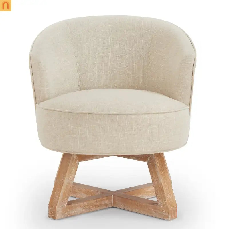 Swivel Accent Chair Linen Beige 27in Wood Base 360 Degree