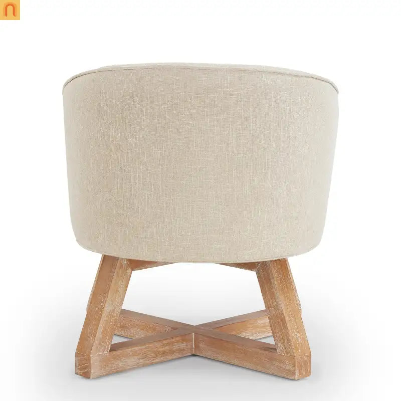 Swivel Accent Chair Linen Beige 27in Wood Base 360 Degree