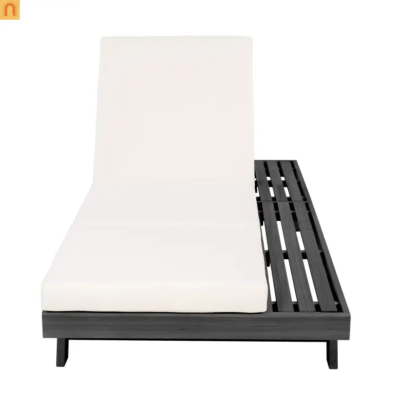 Chaise Lounge Acacia Wood Black Cream 4 Position Adjustable 79in