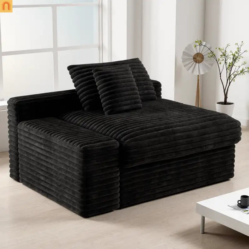 Accent Chair Modular Corduroy Black No Assembly with Chaise