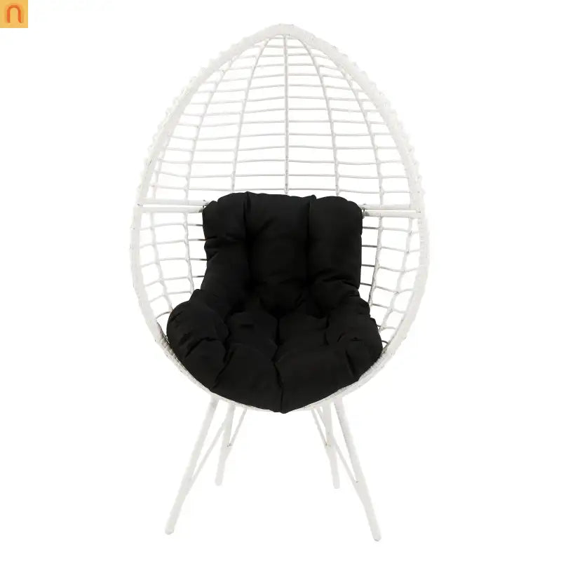 Outdoor Lounge Chair Wicker White Teardrop Steel Legs Black 62.5in