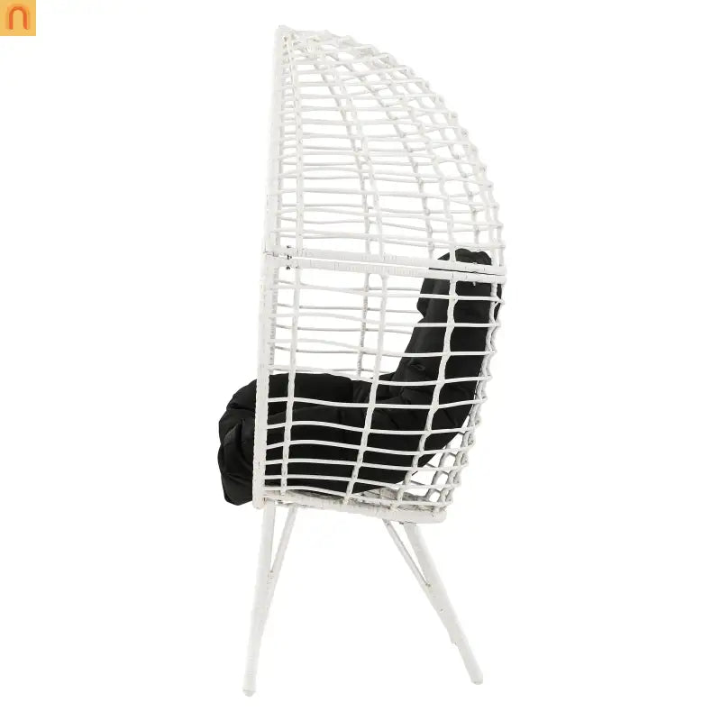 Outdoor Lounge Chair Wicker White Teardrop Steel Legs Black 62.5in