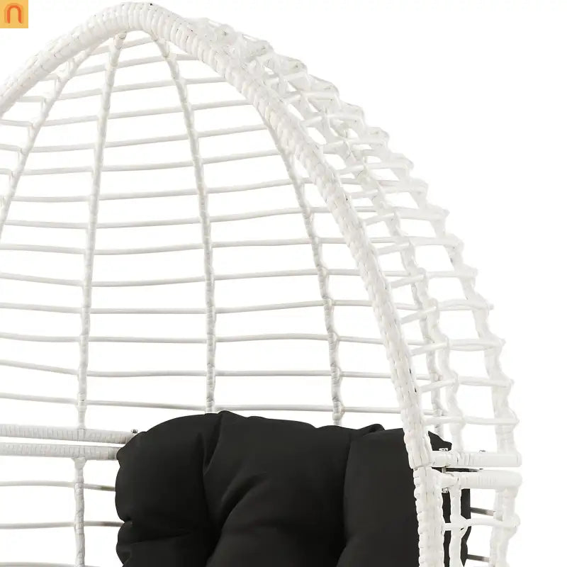 Outdoor Lounge Chair Wicker White Teardrop Steel Legs Black 62.5in