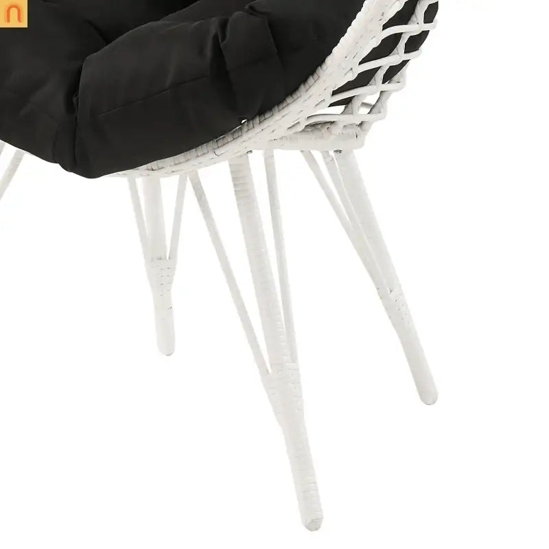 Outdoor Lounge Chair Wicker White Teardrop Steel Legs Black 62.5in