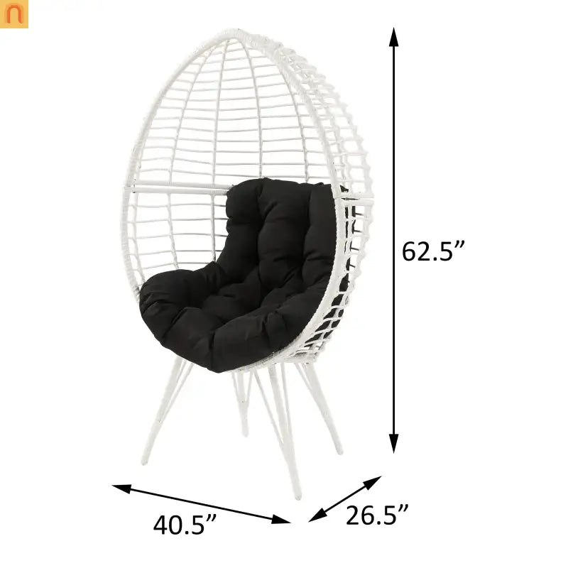 Outdoor Lounge Chair Wicker White Teardrop Steel Legs Black 62.5in