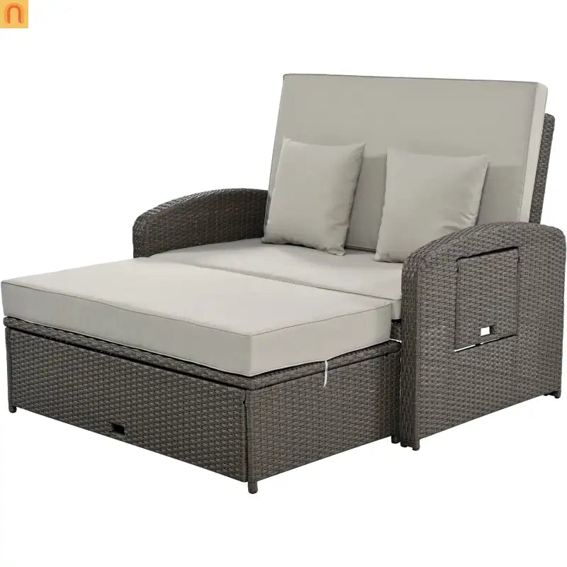 Outdoor Lounge Chair Rattan Gray 2-Person Adjustable
